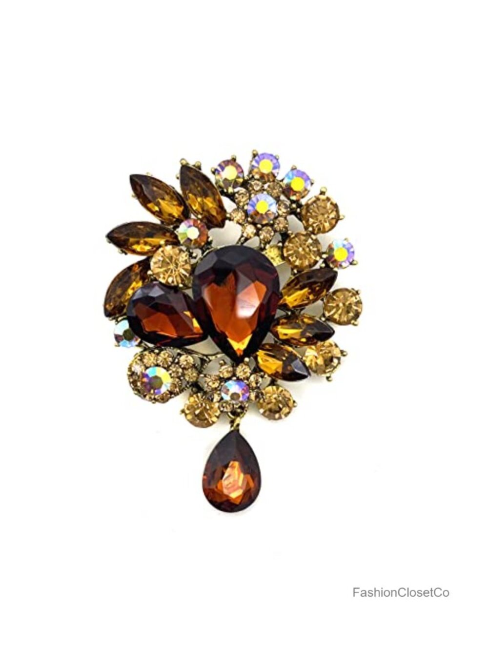 Vintage Rhinestone Crystal Tear Drop Brooch Pin for Women